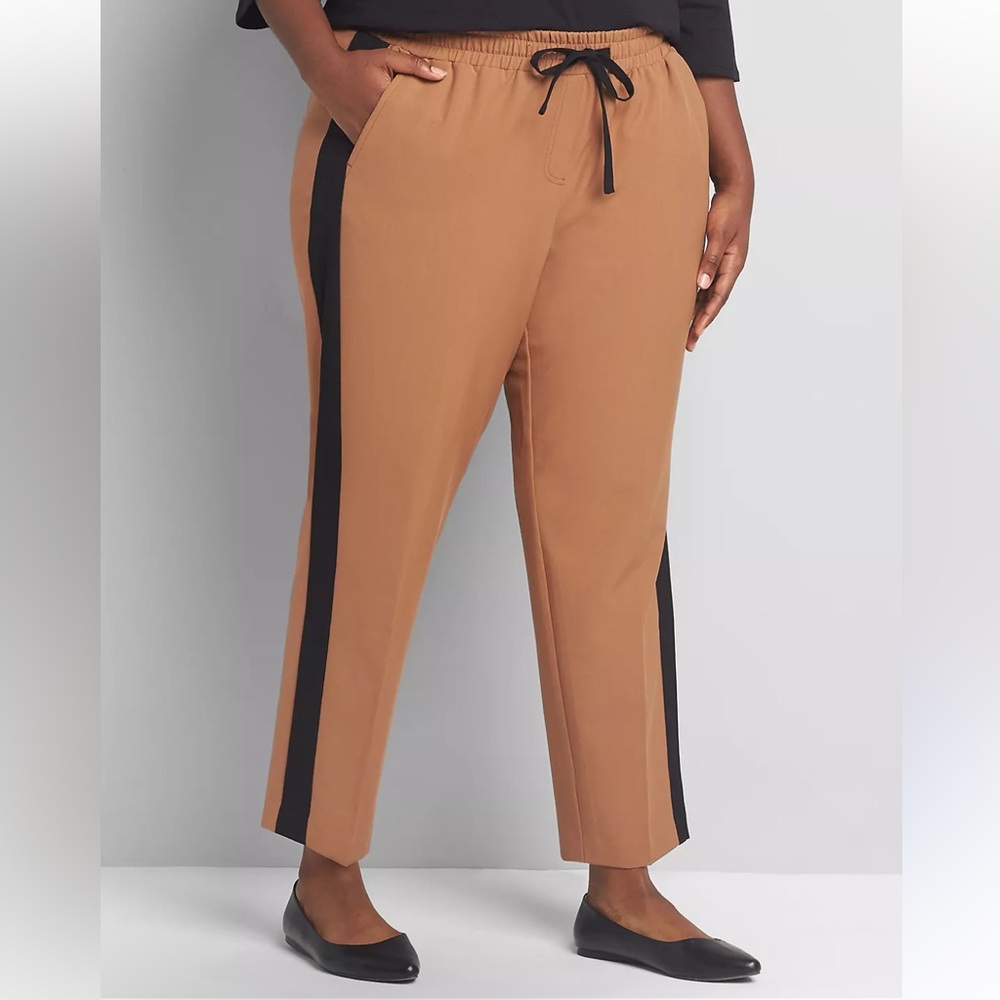 Lane Bryant Tan Ankle Pants with Black Side Stripe